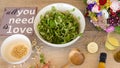 Salad love - mache salad with vinaigrette and pine nuts Royalty Free Stock Photo