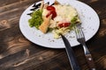 Salad made of chicken, vegetables and croutons Royalty Free Stock Photo