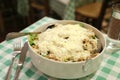 Salad made of lettice, cheese, croutons and tomatoes