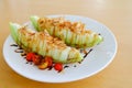 salad melon topping katsuo, Japanese fusion food style Royalty Free Stock Photo