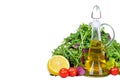 Salad mix with bottle of olive oil and lemon Royalty Free Stock Photo