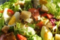 Salad in the morning. Salad with egg, lettuce, tomato, croutons, pepper. Diet, proper nutrition, perfect Royalty Free Stock Photo