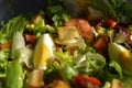 Salad in the morning. Salad with egg, lettuce, tomato, croutons, pepper. Royalty Free Stock Photo