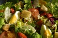 Salad in the morning. Salad with egg, lettuce, tomato, croutons, pepper. Diet, proper nutrition, Royalty Free Stock Photo