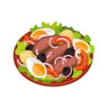 Salad Nisoise vector illustration. French salad with tuna and eggs.