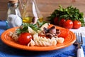 Salad with octopus, pasta and tomato Royalty Free Stock Photo