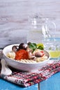 Salad with octopus, pasta and tomato Royalty Free Stock Photo