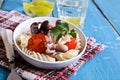 Salad with octopus, pasta and tomato Royalty Free Stock Photo