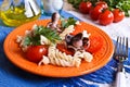 Salad with octopus, pasta and tomato Royalty Free Stock Photo