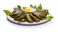 Authentic Balik Ekmek: Stuffed Grape Leaves On White Background