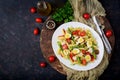 Salad - penne pasta with asparagus, tomatoes, quail eggs Royalty Free Stock Photo