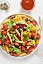 Salad from penne pasta and roasted vegetables Royalty Free Stock Photo