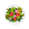 Salad plate. Cartoon organic vegetarian food, healthy and fresh meal concept. Vector illustration Royalty Free Stock Photo