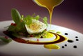 A salad plate with olive oil being poured into it. Royalty Free Stock Photo