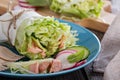Salad with poached salmon and vegetables