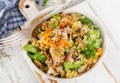 Salad with quinoa and seafood in a bowl. Royalty Free Stock Photo