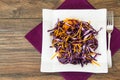 Salad of red cabbage and carrots on white plate Royalty Free Stock Photo