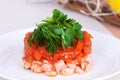 Salad with red fish and marinated carrots