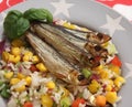 Salad of rice and vegetables with fish Royalty Free Stock Photo