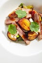 Salad with Roasted Duck Breast, Baked Pear and Strachatella Royalty Free Stock Photo