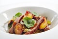 Salad with Roasted Duck Breast, Baked Pear and Strachatella Royalty Free Stock Photo