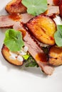 Salad with Roasted Duck Breast, Baked Pear and Strachatella Royalty Free Stock Photo