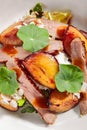 Salad with Roasted Duck Breast, Baked Pear and Strachatella Royalty Free Stock Photo