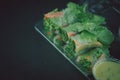 Salad roll vegetables wrapped in clear plastic box Royalty Free Stock Photo