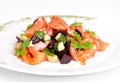 Salad with salmon, beet, potatoe, cucumber and Royalty Free Stock Photo