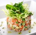 Salad with salmon, caviar and arugula