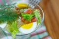 Salad with salmon and rice with vegetables Royalty Free Stock Photo