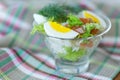 Salad with salmon and rice with vegetables Royalty Free Stock Photo