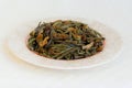 Salad with salted mushrooms and common bracken, eagle fern (Pteridium aquilinum) - seafood