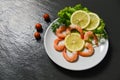 Salad seafood plate shrimps prawns ocean gourmet fresh vegetable decorate dinner table