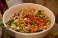 Salad with seafood and vegetables on a home table Royalty Free Stock Photo