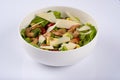 Salad of shrimp and avocado, served in white bowl Royalty Free Stock Photo