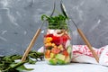 Salad with shrimp and chickpeas in the jar Royalty Free Stock Photo