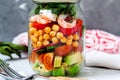 Salad with shrimp and chickpeas in the jar Royalty Free Stock Photo