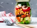 Salad with shrimp and chickpeas in the jar Royalty Free Stock Photo