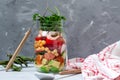 Salad with shrimp and chickpeas in the jar Royalty Free Stock Photo