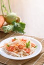 Salad with sliced kohlrabi, carrot, tomato and mizuna leaf