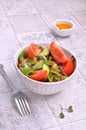 Salad slices of raw vegetables with lentils