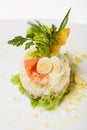 Salad with smoked trout and boiled scallop. Royalty Free Stock Photo