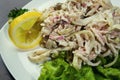 Salad squid with onions,Seafood salad on a plate,Mixed Seafood