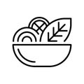 Salad thin line icon isolated on white. Chopped vegetables and culinary plants in bowl. Royalty Free Stock Photo