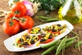 Salad of tomato, olives, corn and peas Royalty Free Stock Photo