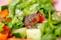 Salad with tomatoes and cucumbers Chia seeds selective focus