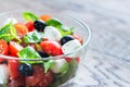 Salad with tomatoes, olives, mozzarella and basil Royalty Free Stock Photo