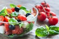 Salad with tomatoes, olives, mozzarella and basil Royalty Free Stock Photo