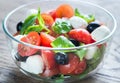 Salad with tomatoes, olives, mozzarella and basil Royalty Free Stock Photo